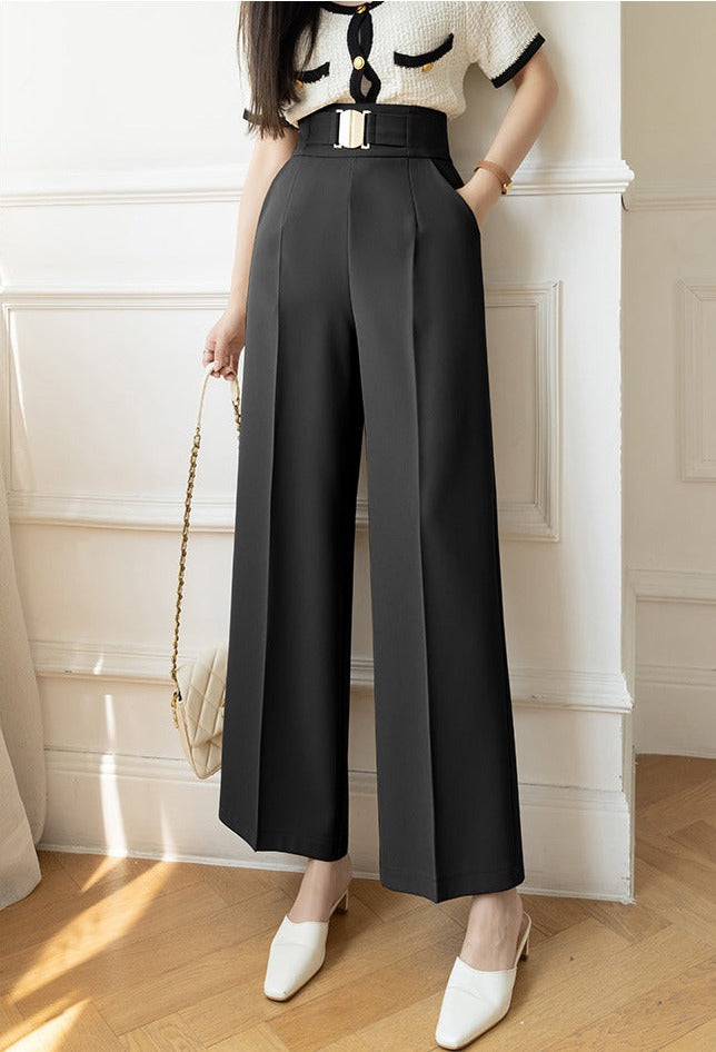 Wenkouban 2023 Women Long Trousers Elegant Ladies Office Wear Casual Slim Fit High Waisted Ruched Pleated Wide Leg Pants Without Belt