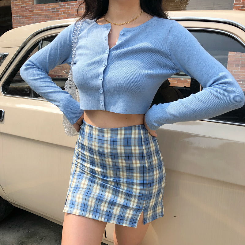 Wenkouban - Cara Plaid Skirt // Blue