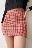 Wenkouban - Red Cara Plaid Skirt