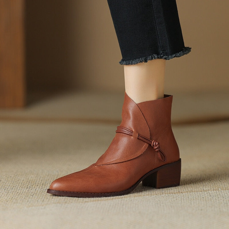Wenkouban Autumn Boots    NEW Autumn Women Shoes Pointed Toe High Heel Boots Women Genuine Leather Shoes for Women Winter Ankle Boots Elegent Modern Boots