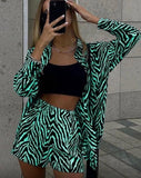 Wenkouban Women Zebra Shorts Suits Casual Long Sleeved Button Up Top Shirts+ High-Waisted Mini Shorts 2 Pieces Sets Streetwear