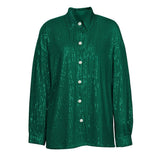 Sexy Blouses Sequins Shirt Pink Top Women Green Single Breasted Oversized Shirt Autumn Winter Party Club Outfits Y2K Clothes