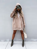 Wenkouban 2022 Spring Women's Hoodie Dress Black Autumn Velvet Long Sleeve Loose Casual Dresses Female Sweatshirt Fashion Clothes Girl