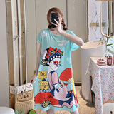 Wenkouban Multi-Flower Type Summer Plus Fat Plus Size Cute Cartoon Short-Sleeve Home Nightdress Fat MM Loose Home Clothes