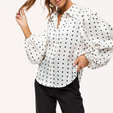 Wenkouban New Office Lady White Blouse Shirt Women Polka Dot Lantern Sleeve Women Blouses Tops Oversized Loose Female Shirt Blusas