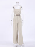 Wenkouban  Cotton Linen Women Summer Outfit Sleeveless Crop Top And Palazzo Pants 2 Piece Set Female Midriff Top Pants Suits