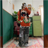 Wenkouban Grunge Gothic Women Fashion Jeans Streetwear Patchwork Baggy Wide Leg Denim Pants Harajuku Hippie Vintage Casual Trousers