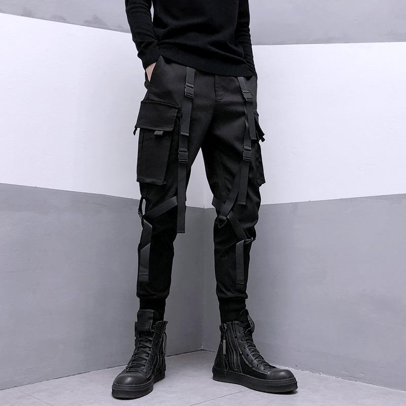 Wenkouban Back To School  Black Cargo Pants For Men Cargo Trousers Male Japanese Streetwear Hip Hop Spring Ribbon Pocket Harajuku Fashion