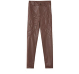 Wenkouban High Waist Spliced Loose Leather Pants Women Autumn Solid Drawstring PU Leather Trousers Women Straight Pants Female 2022