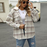 Wenkouban Autumn Plaid Hooded Shirts Women Casual Buttoned Jackets  Vintage Loose Coats Long Sleeve Lapel Tops Female Pockets Outerwears