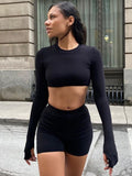 Wenkouban 2023 Women Sexy Y2K Clothes 2 Pieces Long Sleeve Crop Top High Waist Shorts Matching Set Club Streetwear Sporty Outfits