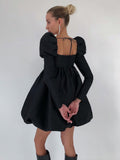 Graduation Gifts Elegant Party Dress For Women Sexy Backless Mini Dress Long Sleeve Pleated Ball Gown Puffy Dresses y2k Streetwear Black