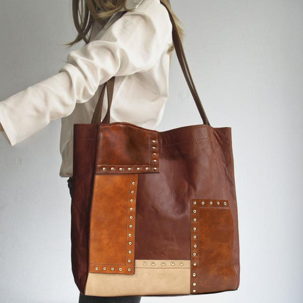 Wenkouban  Women Totes Shoulder Bag Female Luxury Designer Handbag PU Rivets Hasp Contrasting Handbags Crossbody Bags Retro 2023 Trend