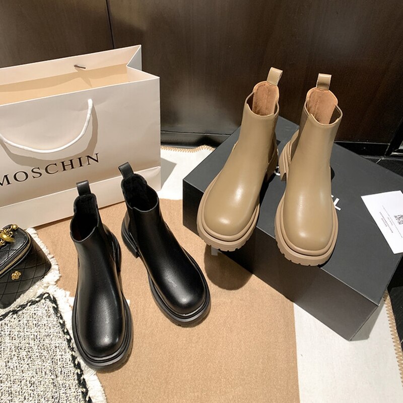 Wenkouban  fashion inspo   NEW Fall Shoes Women Genuine Leather Boots Round Toe Chunky Heel Women Boots Winter Solid Platform Women Boots botas de mujer