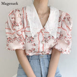 Graduation Gifts   Korean Vintage Print Shirt Women Summer Puff Sleeve Floral Blouse Women 2022 Fashion Embroidery Blouses Tops Blusas Mujer 15343