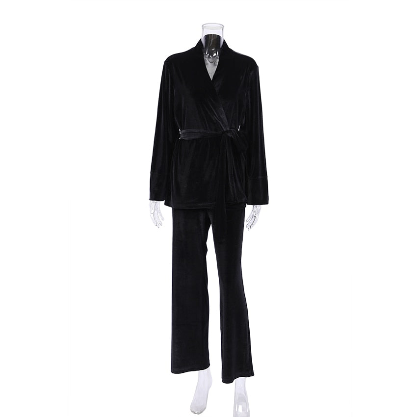 Wenkouban Velour Women's Nightgown Robe Sets Solid Color Trouser Suits Velvet Bathrobe For Women Nightwear Warm Robes Set Woman 2 Pieces