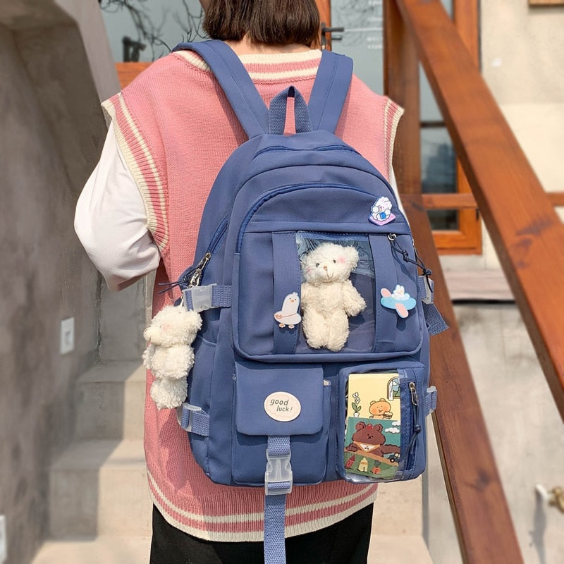 BACK TO SCHOOL  High School Girls Backpack Waterproof Multi Pockets For Teenage Harajuku Kawaii Black Women Cute Mochila SchoolBags