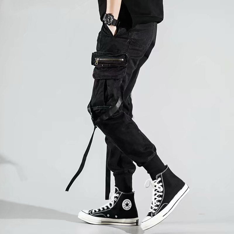 Wenkouban Back To School  Black Cargo Pants For Men Joggers Sweatpants Cargo Trousers Male Autumn Casual Gothic Streetwear Hip Hop Ribbon