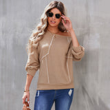 Wenkouban Autumn Vintage T-Shirt Women Loose Casual Pullover Fashion Splicing Thicken Long Sleeve Tops Female Elegant Solid O Neck Jumpers