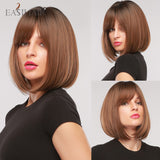 Wenkouban  Short Hair Wig With Bangs Pixie Cut Ombre Black Ash Light Blonde Synthetic Wigs For Women Cosplay Wigs Heat Resistant