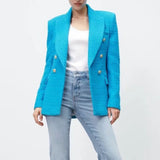 Women's 2022 Suit Fashion New Double Breasted Solid Color Jacket Casual Retro Long Sleeve Pocket Female Chic Blazer Mujer
