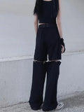 Wenkouban Techwear Gothic Black Cargo Pants Women Streetwear Hollow Out Punk Wide Leg Oversize Pockets Trousers For Female Hip Hop