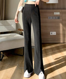 Wenkouban High Street Chic Split Flare Pants For Women High Waist Trousers 2023 Summer Simple Lady Green Black Pants Ice Silk S-XXL