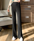 Wenkouban High Street Chic Split Flare Pants For Women High Waist Trousers 2023 Summer Simple Lady Green Black Pants Ice Silk S-XXL