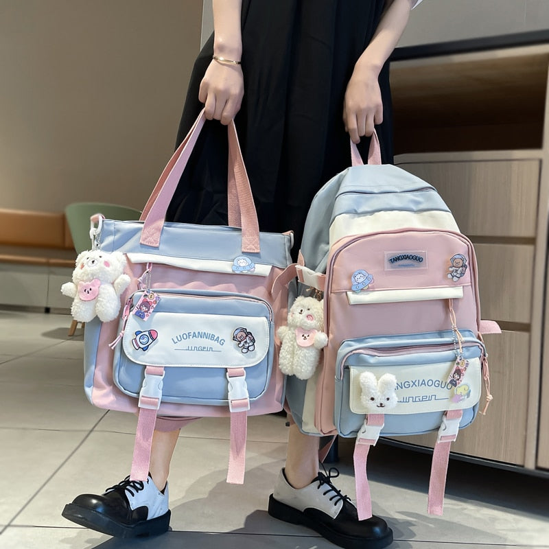 BACK TO SCHOOL  Fashion Women Backpack Cute Nylon Waterproof Set Bag Rucksack Teens Kawaii Bookbag for Girls Schoolbag Travel Mochila