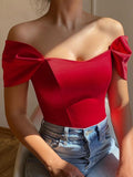 Wenkouban Y2K Top Women Short Sleeve T-Shirts Blue Corset Off Shoulder Crop Top Black Corset Top Party Club Outfits Streetwear Satin Tops