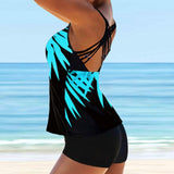 Women Leaf Printed Swimsuit Vintage Sexy Backless Tankini Set Female Summer Beach Two Pieces Swimwear Bathing Suit Plus Size 8XL