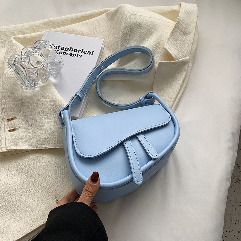 Wenkouban Fashion Leather Saddle Bag Woman Flap Handbag New Shoulder Bags Solid Color 2023 High Quality Luxury Small Purses All-Match