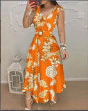 Wenkouban Women's lace-up sunflower print 2023 new summer dress