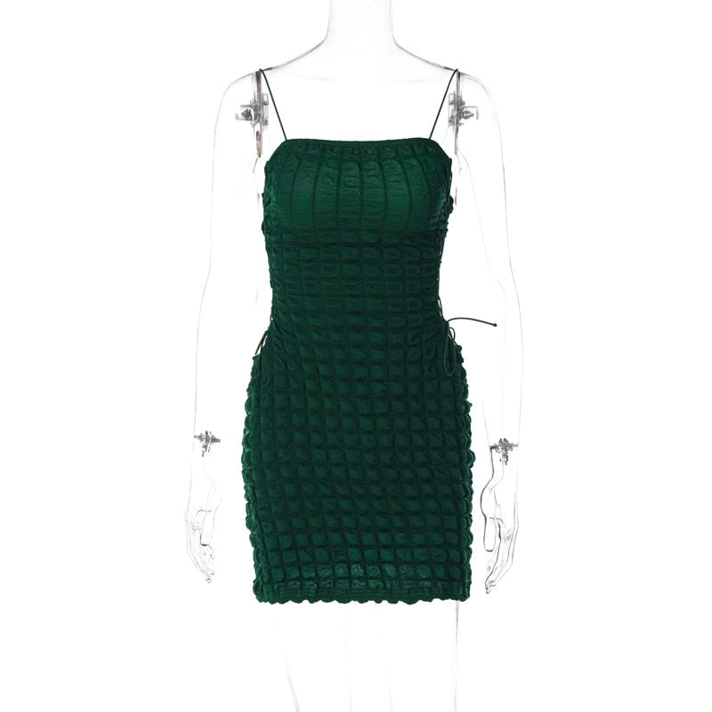 Wenkouban 2023 Summer New Fashion Spaghetti Strap Green Mini Dress Backless Sexy Side Bandage Bodycon Dresses for Women Party