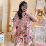 Wenkouban Women's Summer Short-Sleeved Ice Silk Pajamas Loose And Comfortable Homewear Pajama Set Women Sleepwear
