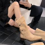 Wenkouban  fashion inspo    NEW Autumn Women's Boots Faux Suede Shoes for Women Square Toe Chunky Heel Black Boots Retro Long Boots Women Knee High Boots
