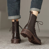 Wenkouban Autumn Boots     NEW Fall Shoes Women Stretch Fabric Split Leather Boots Round Toe Chunky Heel Boots for Women Platform Boots Women Modern Boots