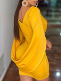 Wenkouban Women Cloak Sleeve Dress Party Dress Runched Long Sleeve  Slim Fit Club Bodycon Mini Dress