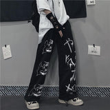 Wenkouban Japanese Anime Print Sweatpants Women Vintage Streetwear Oversize Wide Leg Pants Jogging Casual Trousers Female Mall Goth
