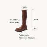 Wenkouban Autumn Boots    NEW Autumn Women Shoes Split Leather Shoes for Women Round Toe Chunky Heel Long Boots Thick Heel Knee-High Boots Riding Boots