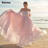 Graduation Gifts Baby Pink Organza Princess Prom Dresses 2022 Off the Shoulder Ruffles A-Line Prom Gowns Open Back Formal Party Dresses