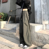 Wenkouban Harajuku Green Cargo Pants Women Oversize Korean Streetwear Wide Leg Black Trousers Female Hip Hop Jogging Sweatpants