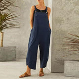 Wenkouban Strap Women Jumpsuits Summer Casual Solid Loose Rompers Vintage Wide Leg Pants Female Homewears Fashion Playsuit With Pockets
