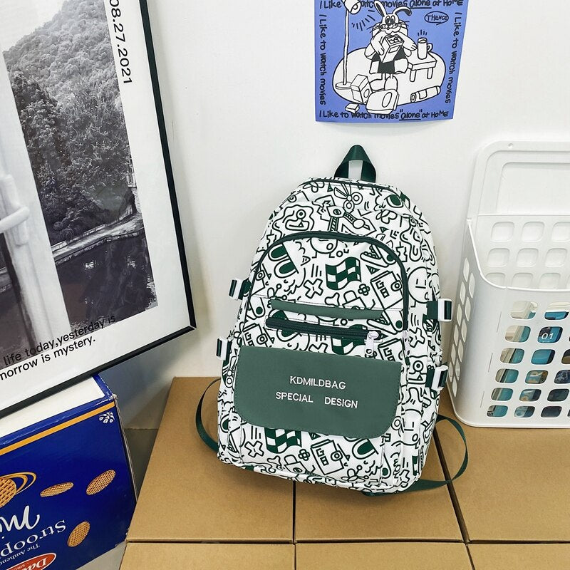 BACK TO SCHOOL  Fashion Waterproof Bookbag for Teenager Girls School Bag Cute Graffiti Design Backpack Women Nylon Kawaii Mochila Boys