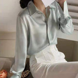 Wenkouban Fashion New Satin Blouse Women Long Sleeve Women Shirt Tops Casual Office Button Shirt Turn Down Collar White Shirts Blusa 17823
