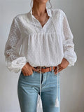 Wenkouban Summer Elegant Polka Dot Blouse Shirt Women Long Sleeve Casual Blouses Loose Jacquard Office Lady Tops Female V Neck Solid Shirt