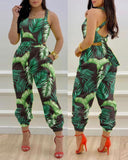 Wenkouban Jumpsuit Long Women's, Elegant, Butterfly Print Crisscross Lace Up Details Backless Jumpsuit
