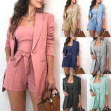 Wenkouban 3pcs/Set Office Lady Outfits Long Sleeve Blazer Set Women Solid Color Blazer Coat Shorts Vest Set Woman Sexy Suit Summer Clothes