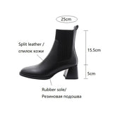 Wenkouban  fashion inspo   NEW Ankle Boots for Women Split Leather Square Toe Chunky Heel Shoes Winter Modern Boots Concise Vintage Knitting Ankle Boots