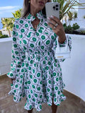 Wenkouban New Summer Women's Mini Splicing Dress V Neck Lantern Sleeve Elegant  Ruffled Lace-Up Dresses Woman Party Fashion Beach Dress